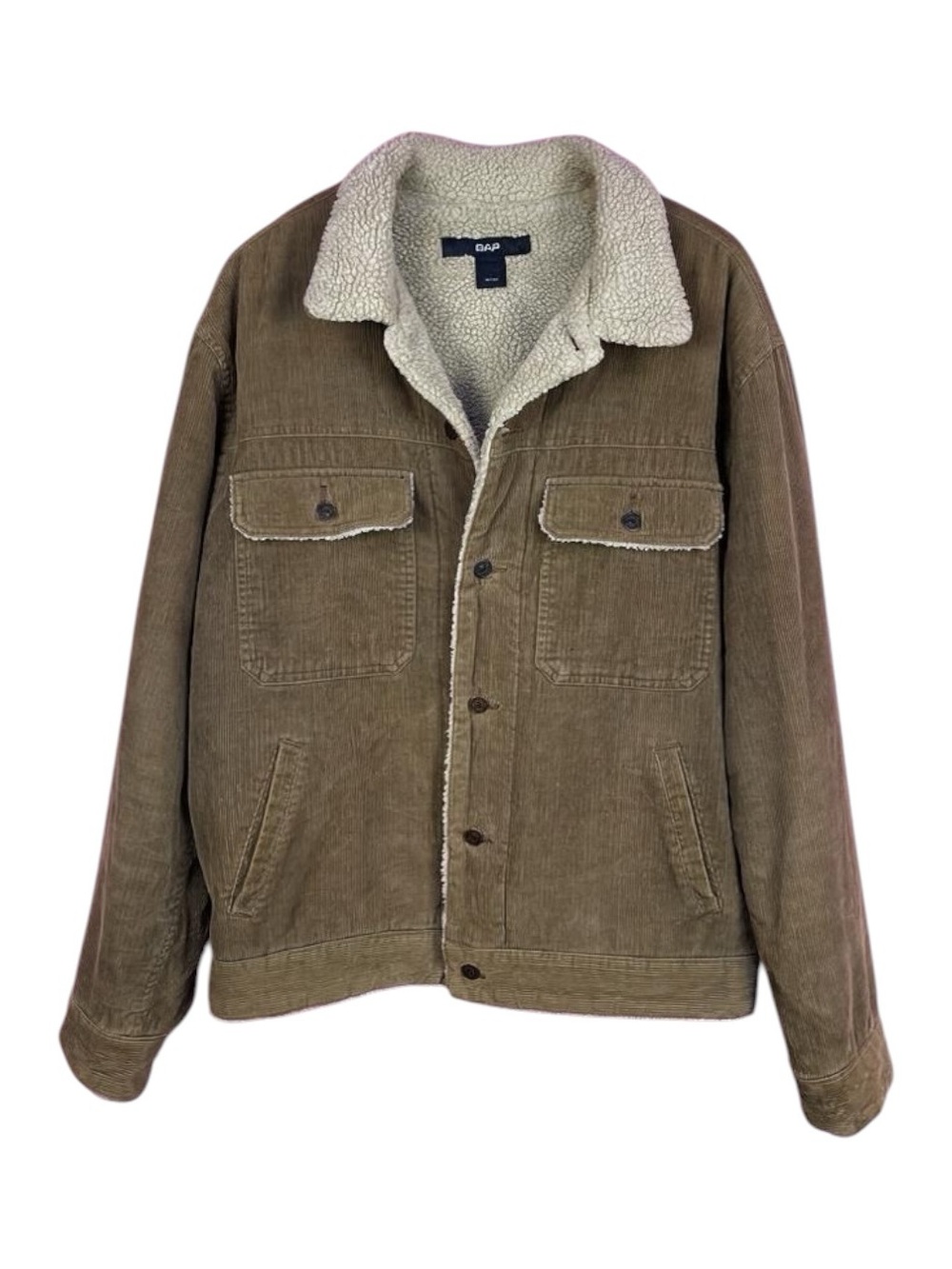 Y2K Vintage GAP Sherpa-Lined Corduroy Trucker Jacket Large Tan Cream